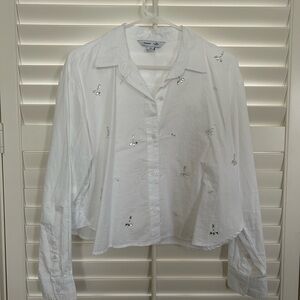 Old Navy White Button Down Shirt with Embroidered Details
